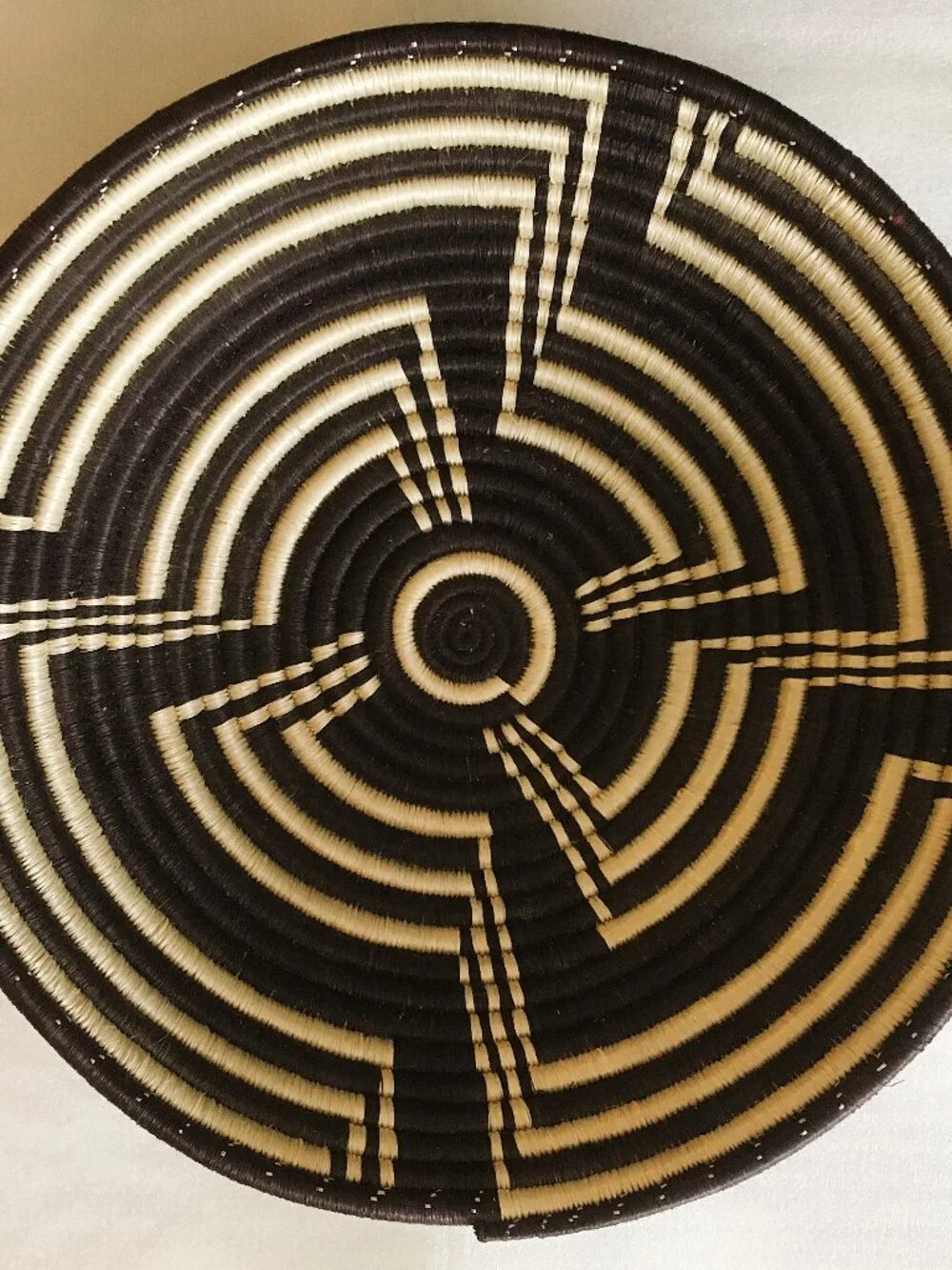 Rwandan 12-Inch Basket Bowl African Hand-Woven for Table, Wall with COA